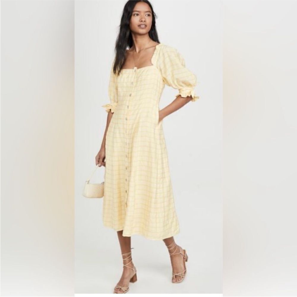Capulet Yellow Plaid Puff Sleeve Dress, M